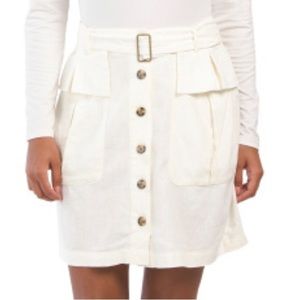 NICOLE Miller New York Off White Belted Linen Viscose Blend Skirt Size L NWT
